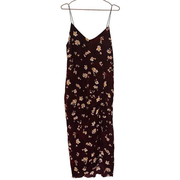 Caroline Constas Arabella Maroon Floral Sleeveless V-Neck Ruched Dress Size L - Picture 2 of 16